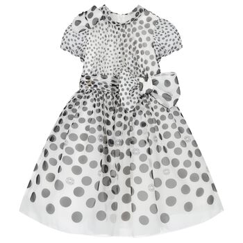 Girls White & Black Polka Dot Dress